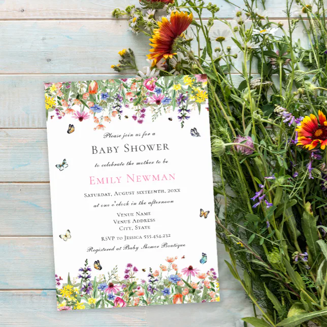 Elegant Wildflower Watercolor Baby Shower Invitation | Zazzle