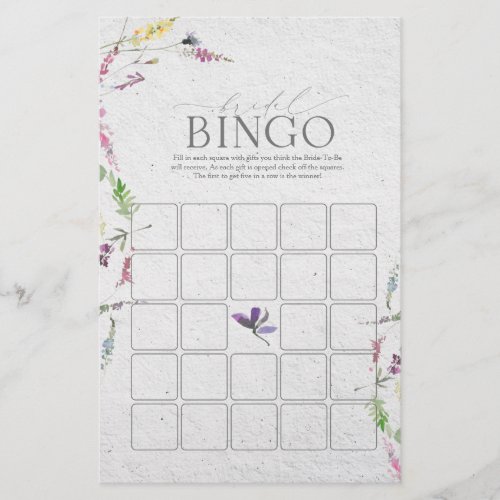 Elegant Wildflower Watercolor Bridal Bingo Game