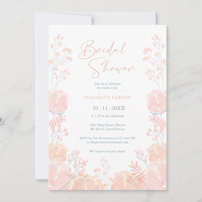 Elegant Wildflower Watercolor Bridal Shower Invitation (Front)