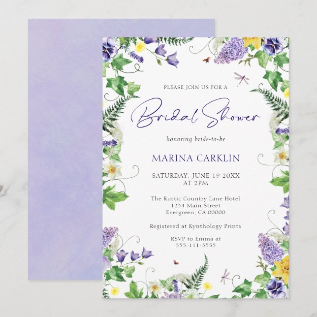 Elegant Wildflower Watercolor Bridal Shower Invitation (Front/Back)