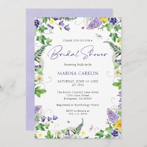 Elegant Wildflower Watercolor Bridal Shower Invitation