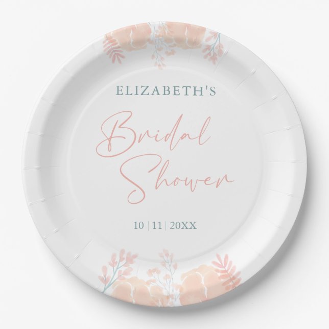 Elegant Wildflower Watercolor Bridal Shower Paper Plates (Front)