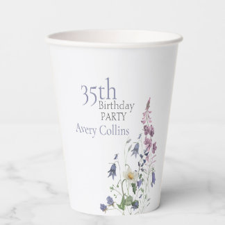 Elegant Wildflower Watercolor Floral 35th Birthday Paper Cups