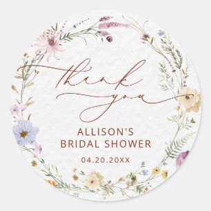 Elegant Wildflower Watercolor Floral Bridal Shower Classic Round Sticker