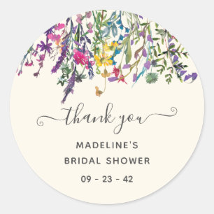 Elegant Wildflower Watercolor Floral Bridal Shower Classic Round Sticker