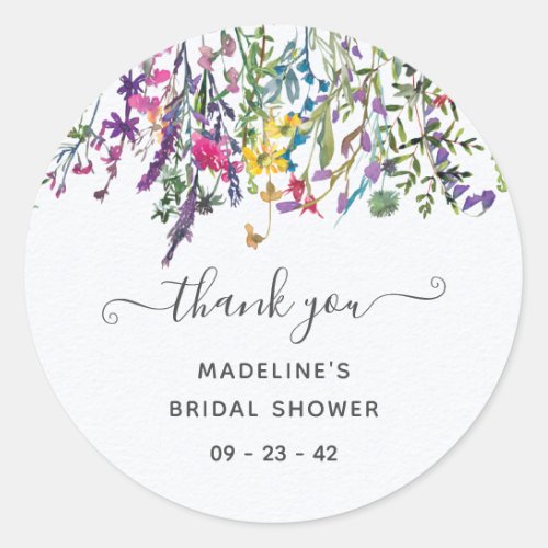 Elegant Wildflower Watercolor Floral Bridal Shower Classic Round Sticker