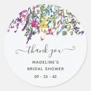 Elegant Wildflower Watercolor Floral Bridal Shower Classic Round Sticker