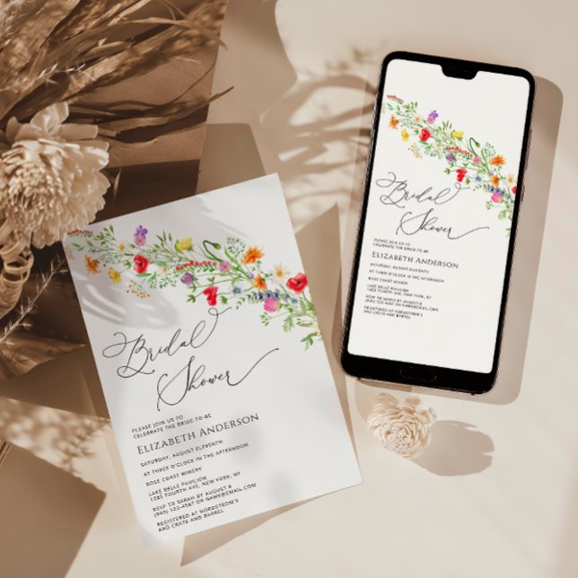 Elegant Wildflower Watercolor Floral Bridal Shower Invitation (Creator Uploaded)