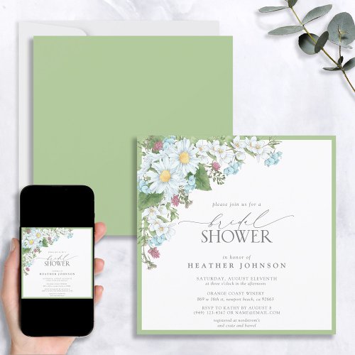 Elegant Wildflower Watercolor Floral Bridal Shower Invitation