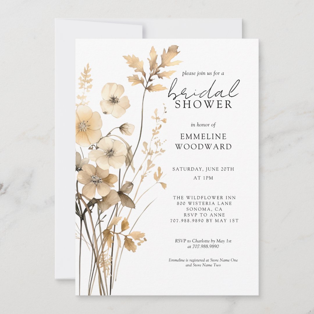Elegant Wildflower Watercolor Floral Bridal                    Shower Invitation