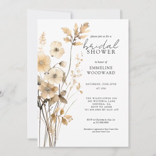 Elegant Wildflower Watercolor Floral Bridal Shower Invitation