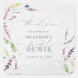 Elegant Wildflower Watercolor Floral Bridal Shower Square Sticker