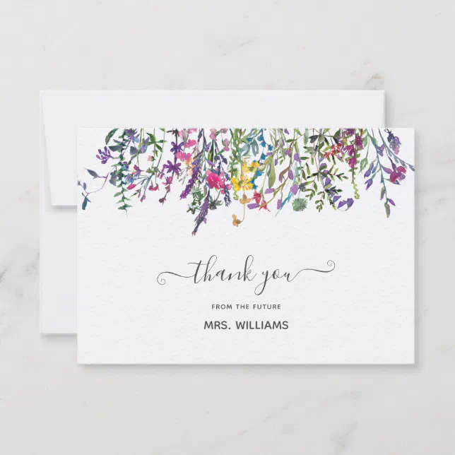 Elegant Wildflower Watercolor Floral Bridal Shower Thank You Card | Zazzle