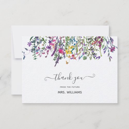 Elegant Wildflower Watercolor Floral Bridal Shower Thank You Card