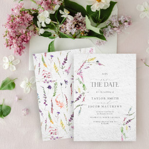 Elegant Wildflower Watercolor Floral Save the Date Invitation