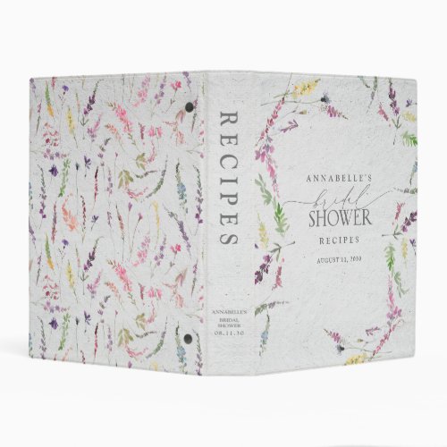 Elegant Wildflower Watercolor Floral Shower Mini Binder - Designed to coordinate with my bestselling bridal shower invitation, this pretty recipe mini binder features watercolor wildflower motifs in soft shades of blush pink, lilac and lavender, yellows, blues and delicate green botanical leaves. Personalize your bridal shower details in soft off-black and white on spine, accented with beautiful modern hand lettered calligraphy. Part of a co-ordinated suite. See full collection here: https://www.zazzle.com/collections/elegant_wildflower_watercolor_floral_bridal_shower-119635760261893795 contact designer for additional products. Copyright Elegant Invites, all rights reserved.