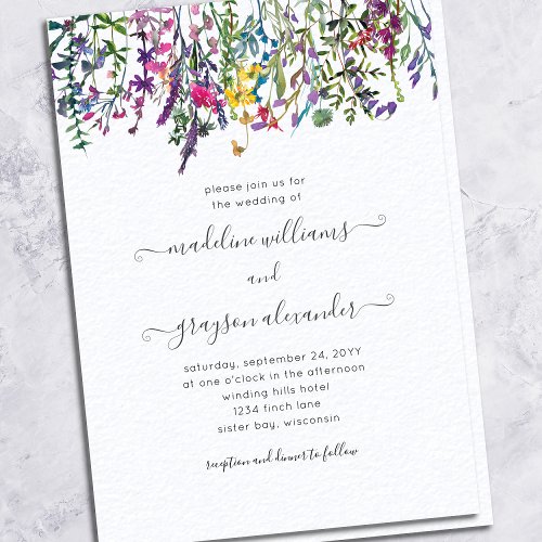 Elegant Wildflower Watercolor Floral Wedding Invitation