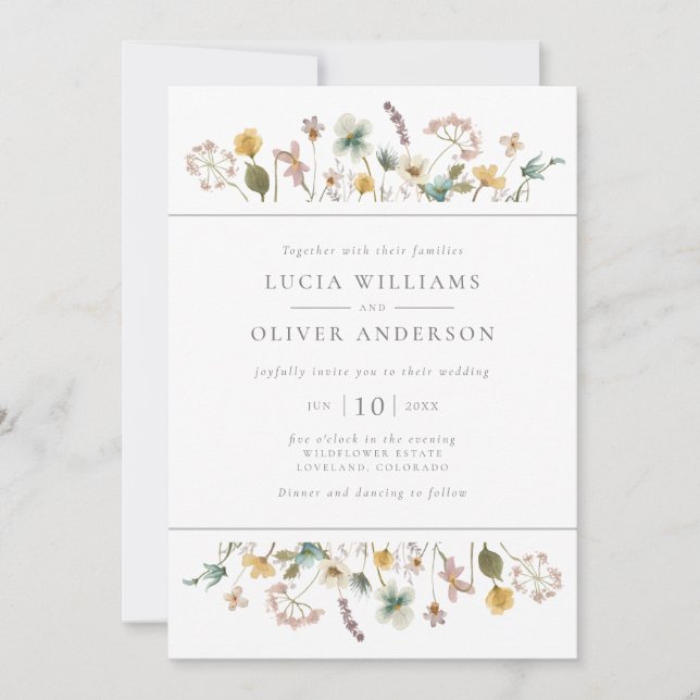 Elegant Wildflower Watercolor Floral Wedding Invitation (Front)