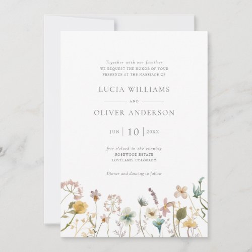 Elegant Wildflower Watercolor Floral Wedding Invitation