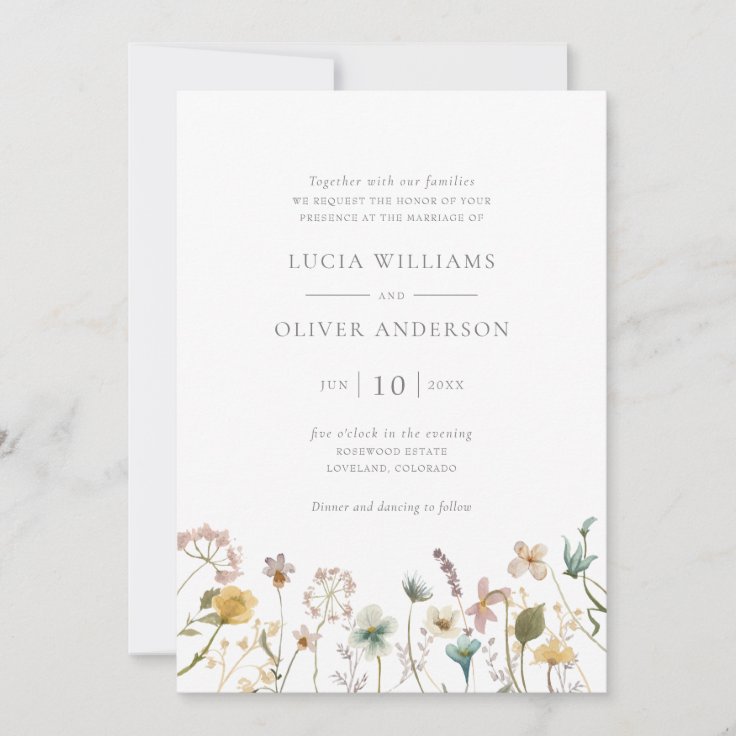 Elegant Wildflower Watercolor Floral Wedding Invitation | Zazzle