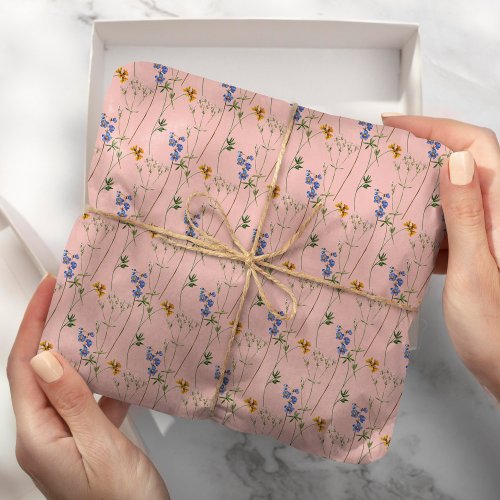 Elegant Wildflower Watercolor Greenery Pink Wrapping Paper