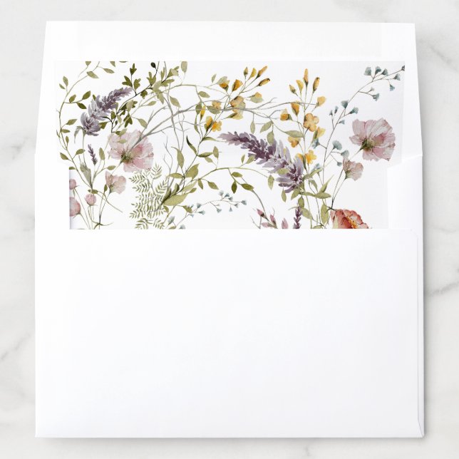 Elegant Wildflower Watercolor Invitation Envelope Liner (In Envelope)