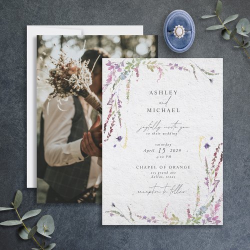 Elegant Wildflower Watercolor Modern Photo Wedding Invitation