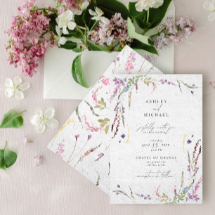 Elegant Wildflower Watercolor Modern Wedding Invitation