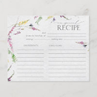 Elegant Wildflower Watercolor Shower Recipe Card