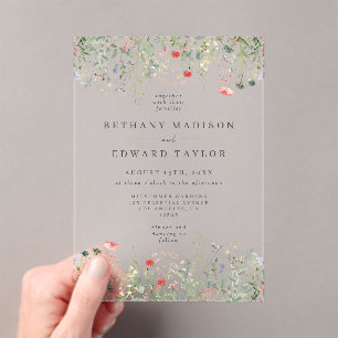 Elegant Wildflower Wedding Acrylic Invitations