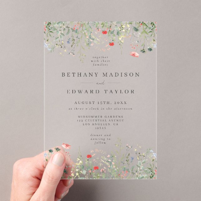 Elegant Wildflower Wedding Acrylic Invitations (Insitu (Handheld))
