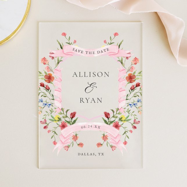 Elegant Wildflower Wedding Acrylic Save The Date (Creator Uploaded)