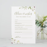 Elegant Wildflower wedding advice & wishes card<br><div class="desc">These advice & wishes cards are sweet keepsakes for the bride and couple, features elegant delicate watercolor wildflower and stylish modern script, pastel palettes of soft yellow, off white, sage green, dusty rose, blush pink, burgundy, and botanical greenery, simple and romantic. great for rustic country party, modern boho bridal shower,...</div>