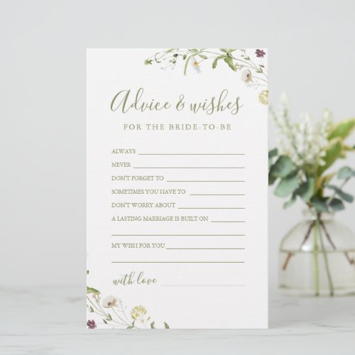 Elegant Wildflower wedding advice  wishes card