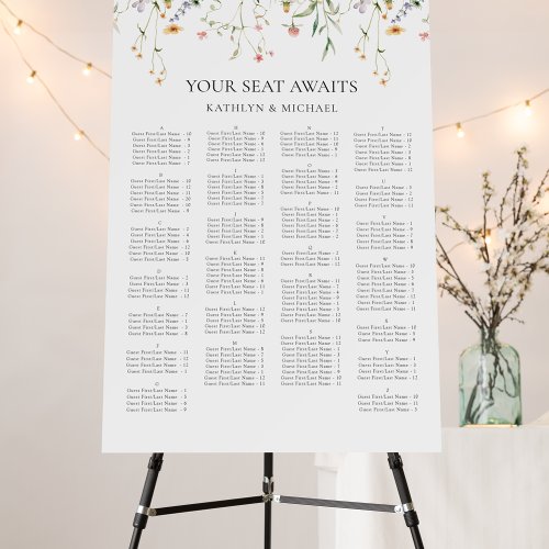 Elegant Wildflower Wedding Alphabetical Seating Foam Board