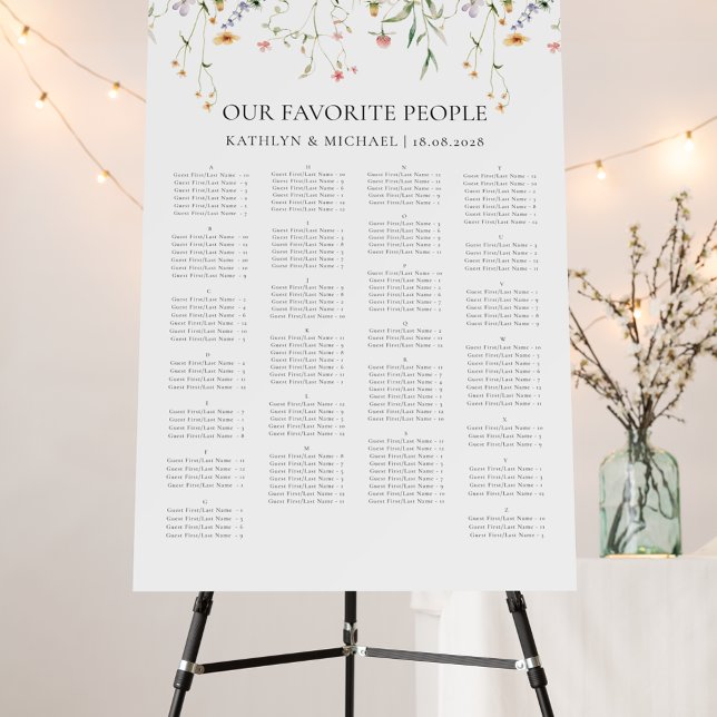 Elegant Wildflower Wedding Alphabetical Seating Foam Board (Creator Uploaded)