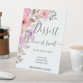 Elegant Wildflower Wedding Dessert Bar Pedestal Sign
