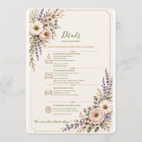 Elegant Wildflower Wedding Details Card