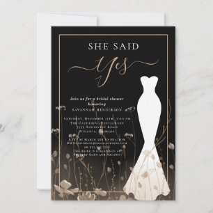 Elegant Wildflower Wedding Dress Bridal Shower Invitation