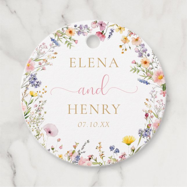 Elegant Wildflower Wedding Favor Tags (Front)