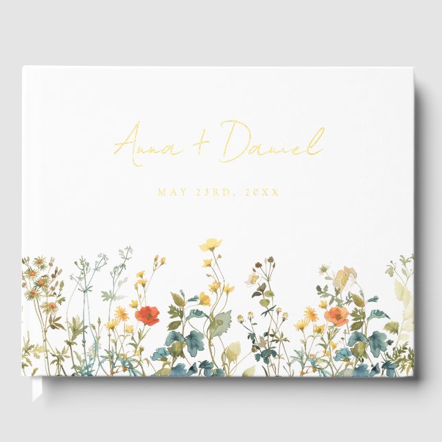 Elegant Wildflower Wedding Foil Guest Book (Front)