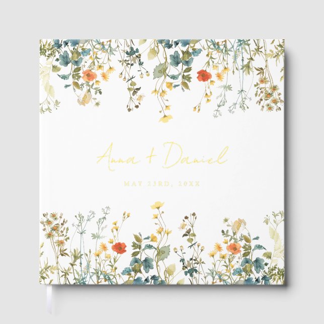 Elegant Wildflower Wedding Foil Guest Book (Front)