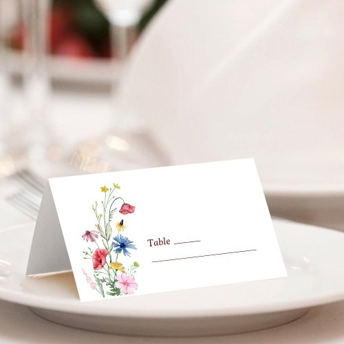 Elegant Wildflower Wedding Folded Place Card