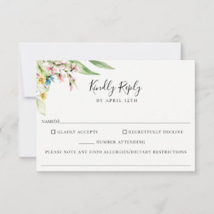 Elegant Wildflower Wedding Food Allergy RSVP Card