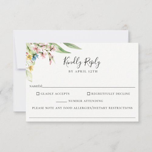 Elegant Wildflower Wedding Food Allergy RSVP Card