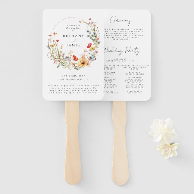 Elegant Wildflower Wedding Hand Fan (Front and Back)