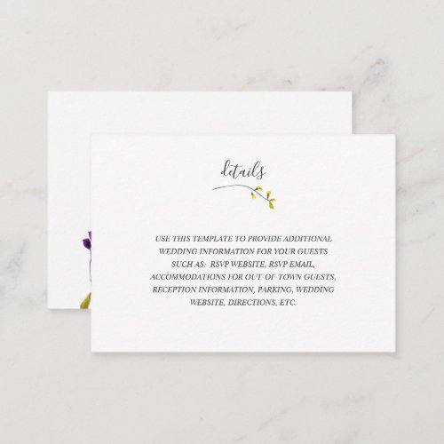 Elegant Wildflower wedding info details card