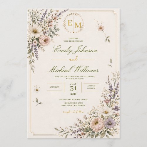 Elegant Wildflower Wedding Invitation
