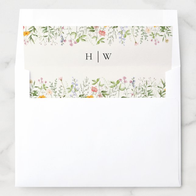 Elegant Wildflower Wedding Invitation Envelope Liner (In Envelope)