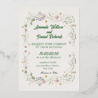 Elegant Wildflower Wedding Invitation | Watercolor Foil Invitation